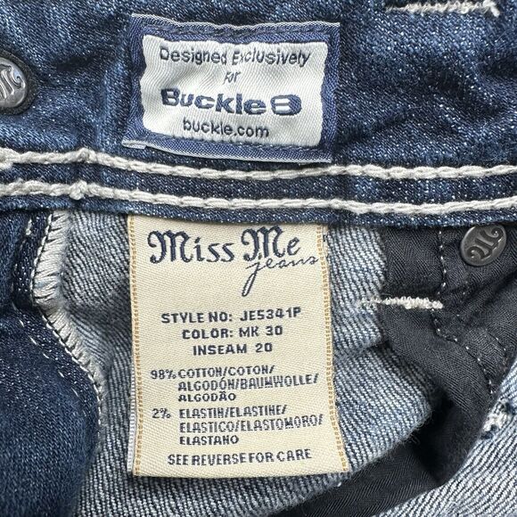 Miss Me Jeans 29 Capri Embroidery Rhinestones Distress Denim Y2K Western *Flaw - Picture 9 of 11